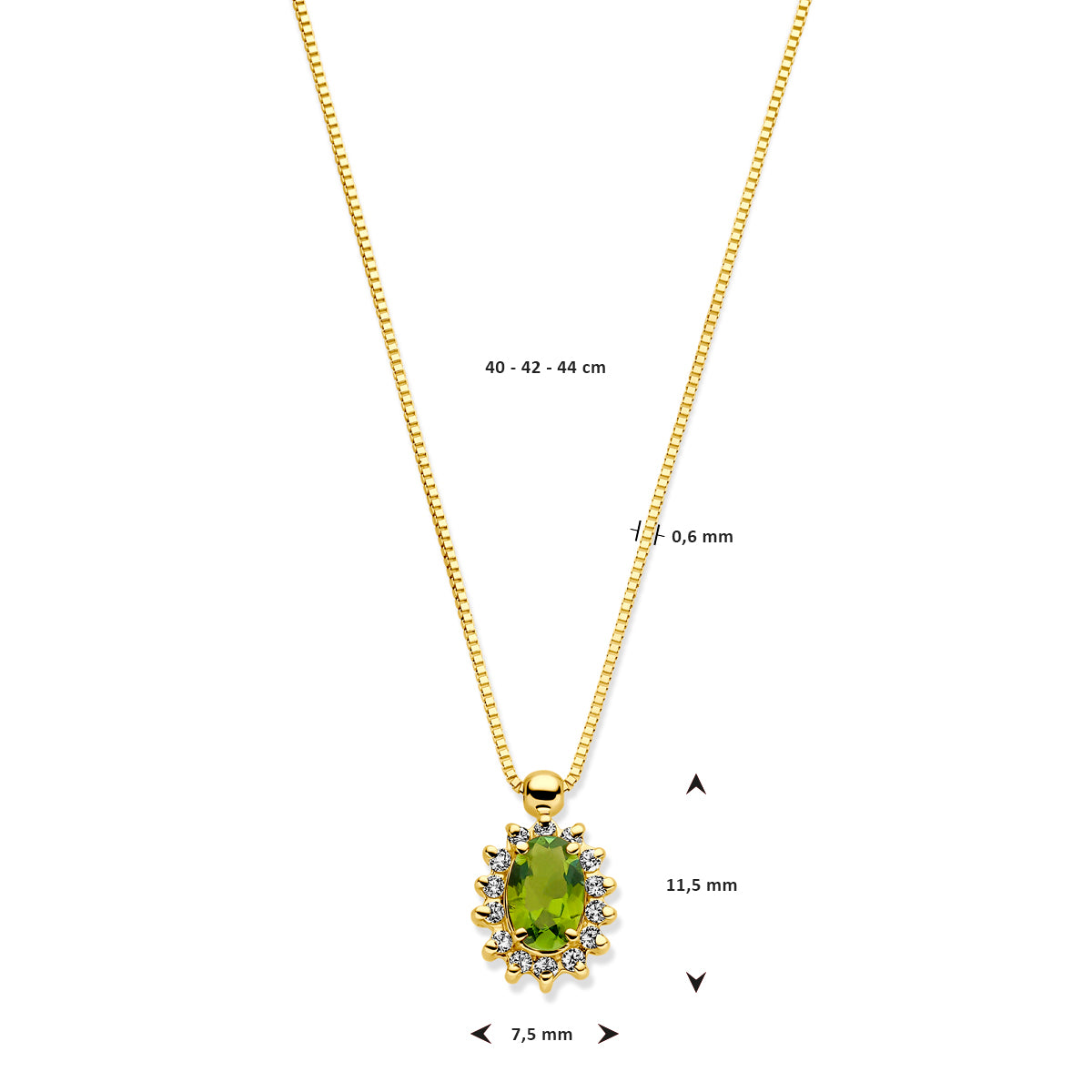 Collier toermalijn en diamant 40 - 42 - 44 cm 0.11ct h si