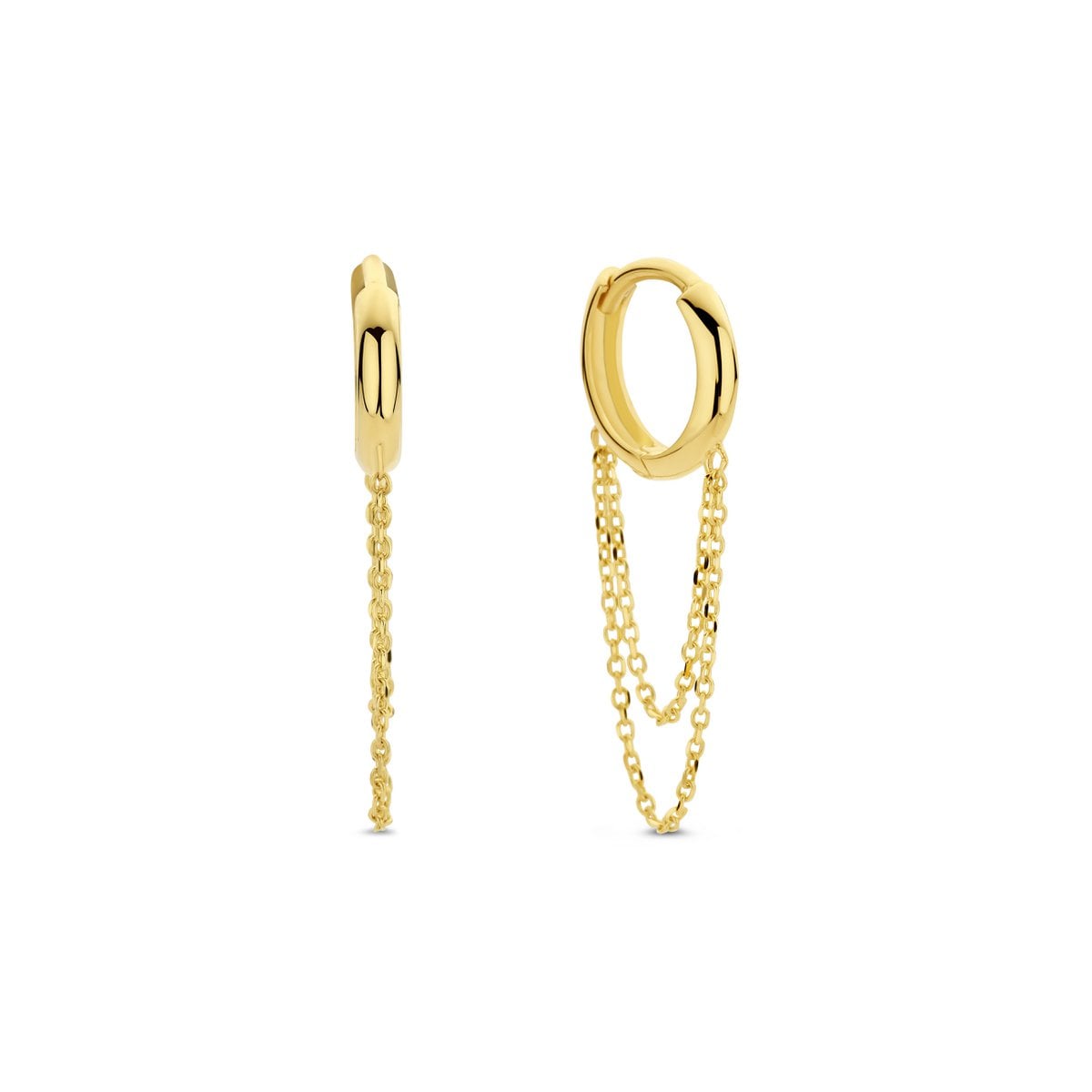 Gouden oorbellen met Kettinkjes - Oorringen - Ketting - 10x2mm - 25mm Lengte - 14 Karaat - Goud