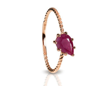 14K Roségouden Ring met Peervormige Robijn