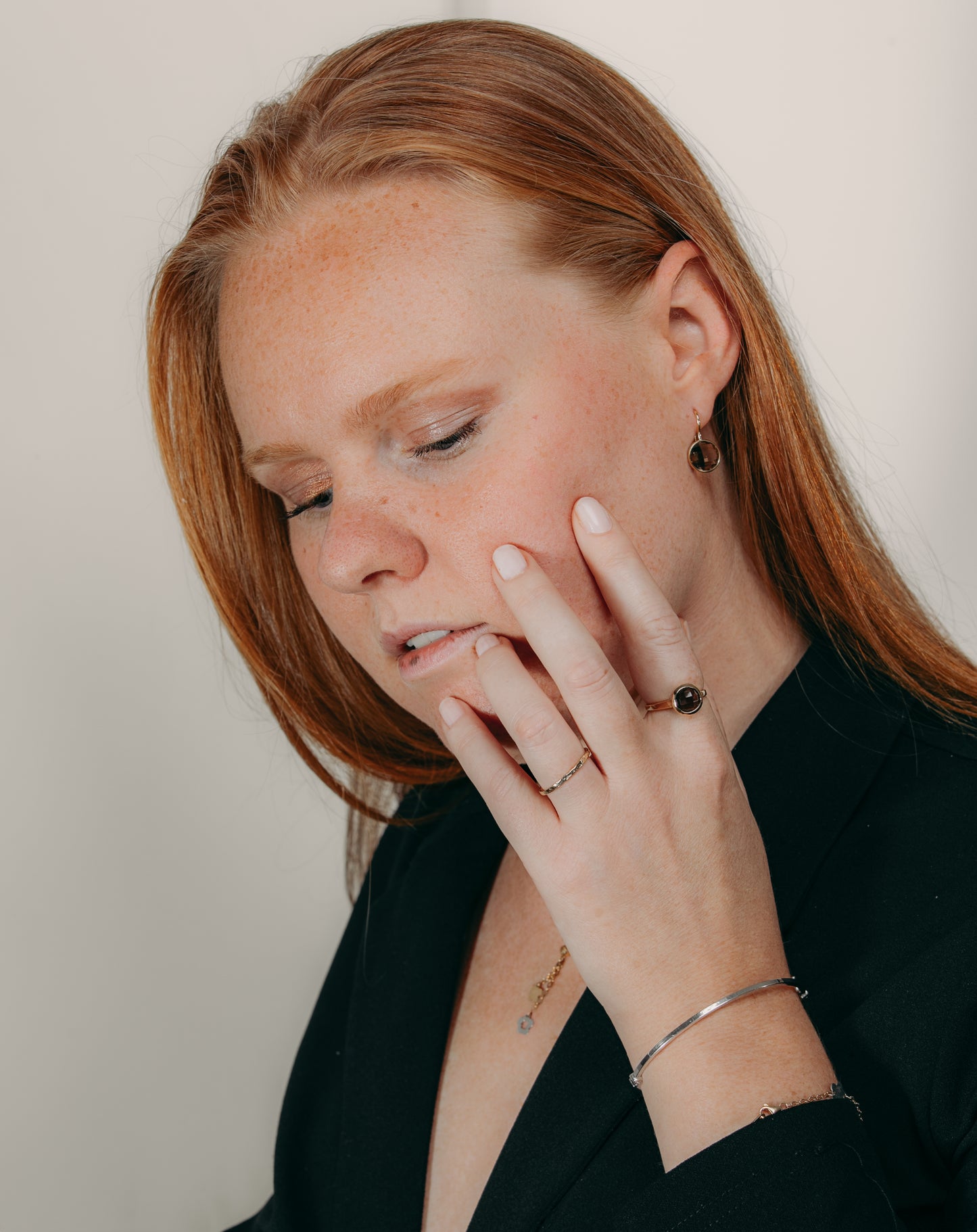 14K Gouden Ring met Rookkwarts