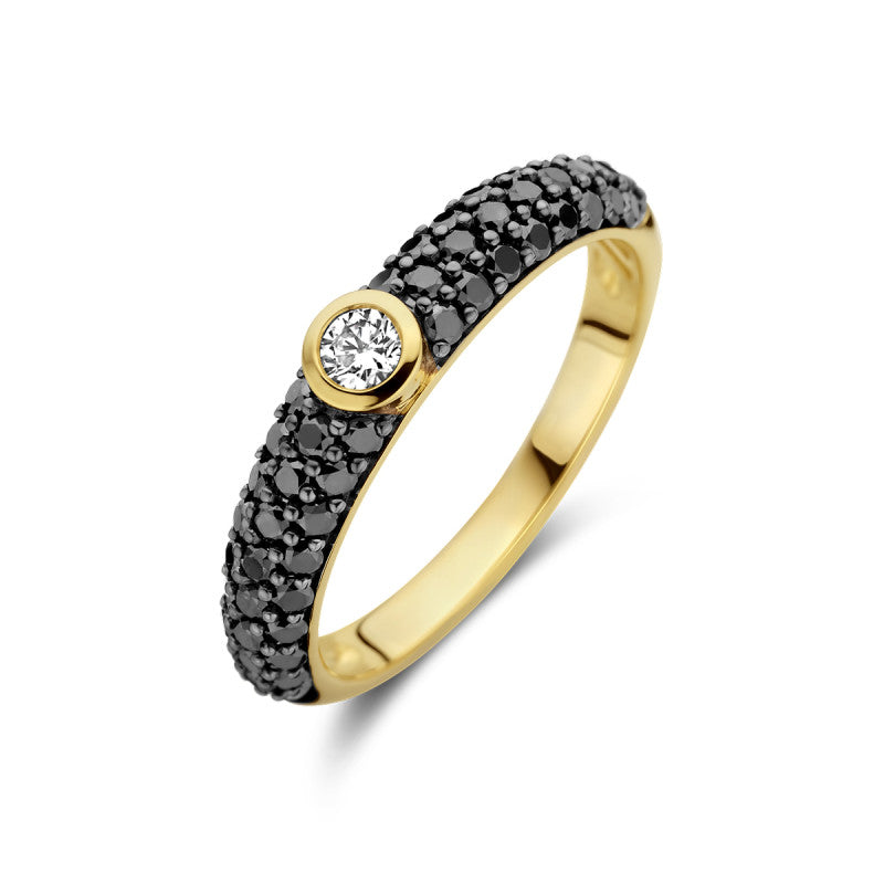 Ring zwart diamant en diamant 0.10ct h si