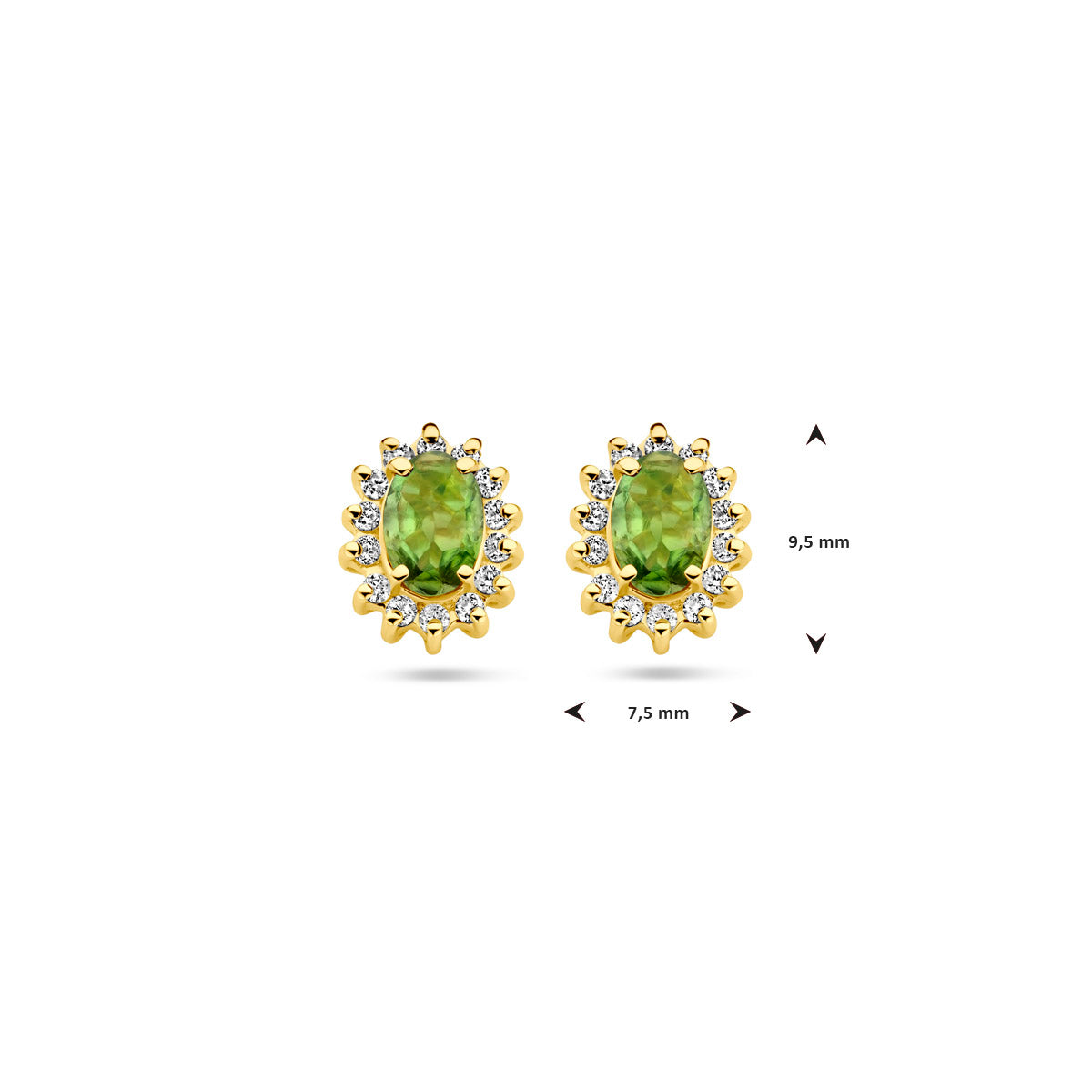 Oorknoppen toermalijn en diamant 0.22ct (2x 0.11ct) h si