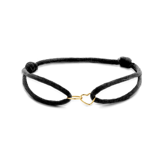 armband satijn zwart hart en rondje 13 - 26 cm