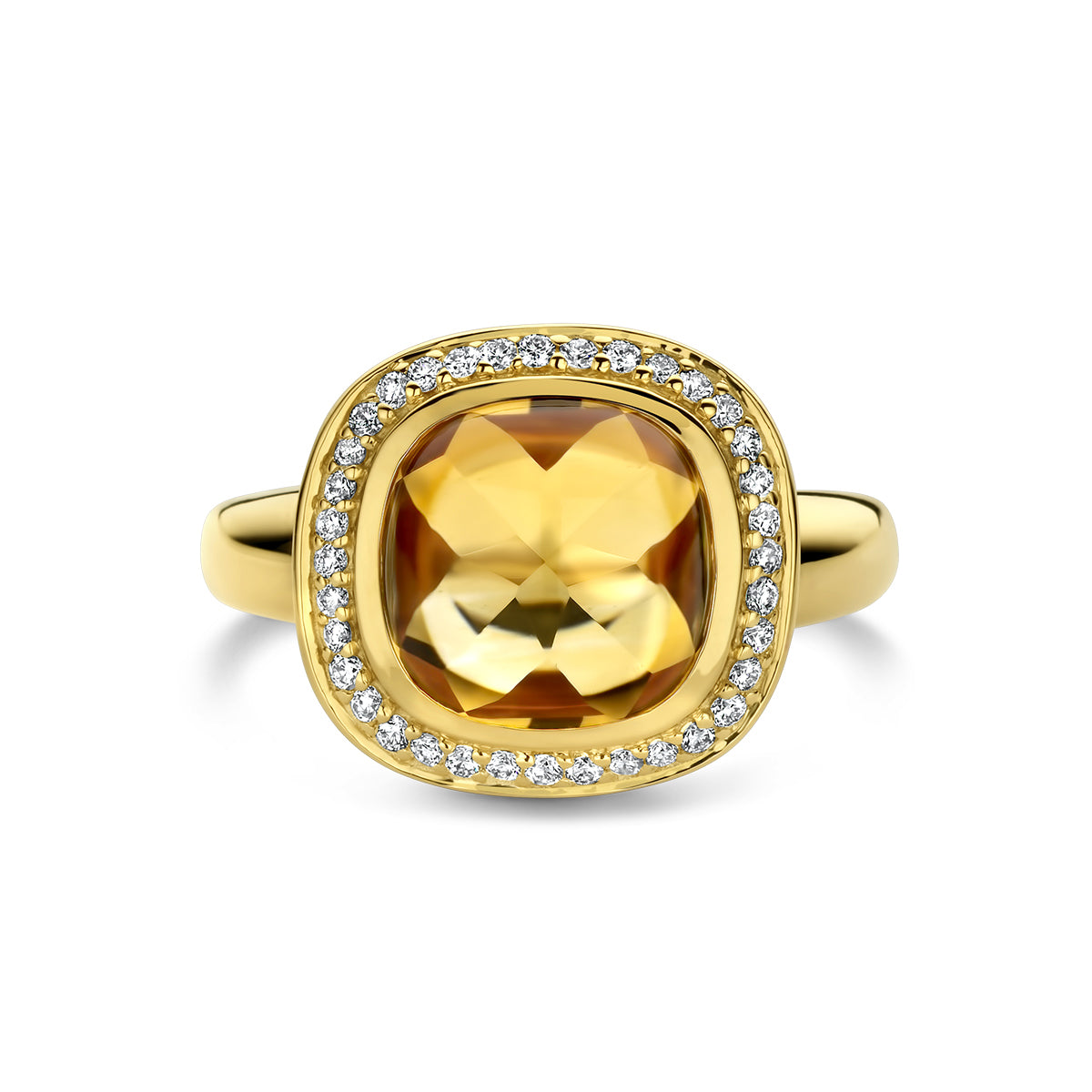 Ring citrien en diamant 0.20ct h si halo