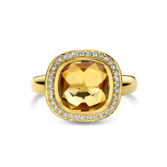Ring citrien en diamant 0.20ct h si halo
