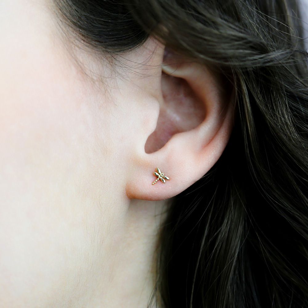 14K geelgouden oorstekers libelle