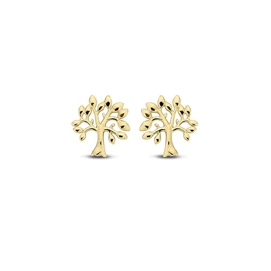 14K Geelgouden Oorknopjes Boom 6,5x6,2MM