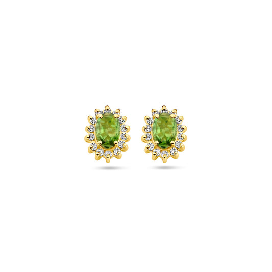 Oorknoppen toermalijn en diamant 0.22ct (2x 0.11ct) h si
