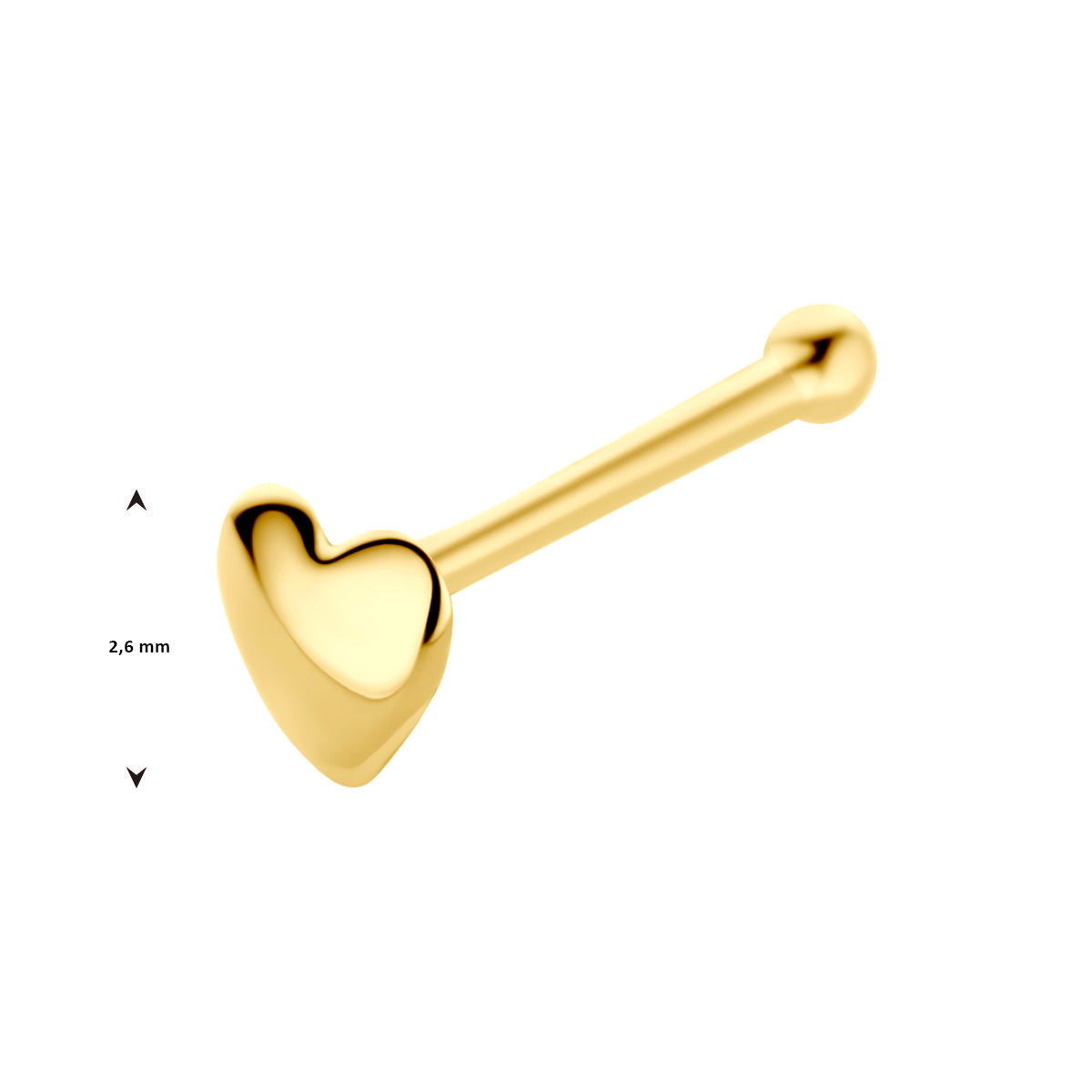 14K neusknopje hart