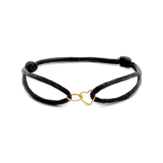 Armband satijn zwart hart en rondje gedraaid 13 - 26 cm