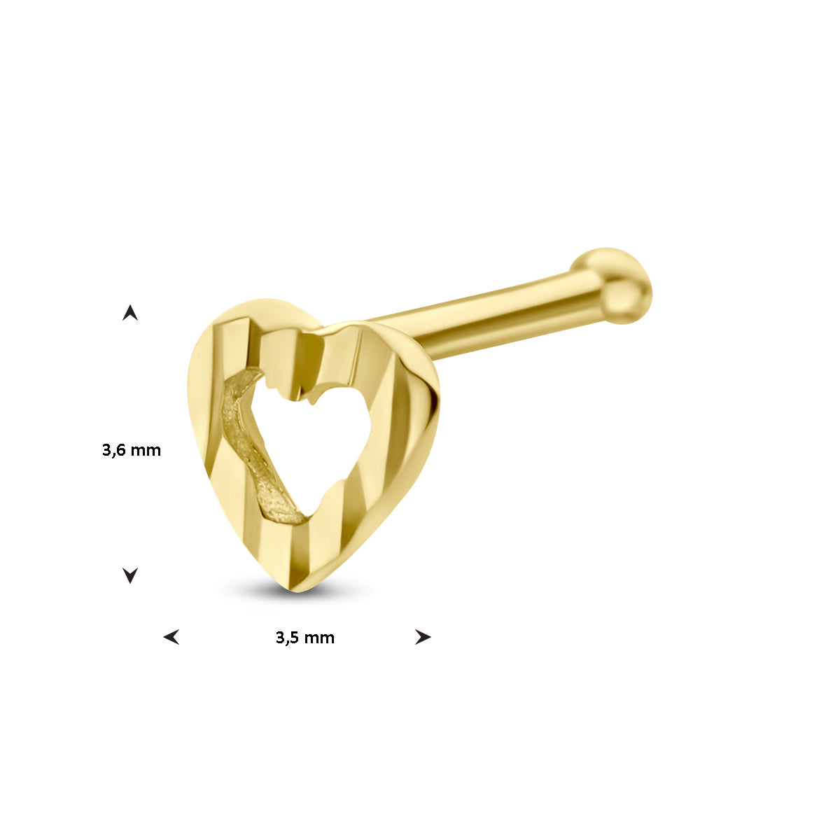 14K neusknopje hart kogel gediamanteerd