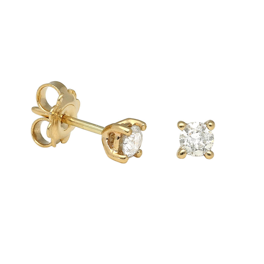 Geelgouden solitair oorstekers, 0.46ct diamant