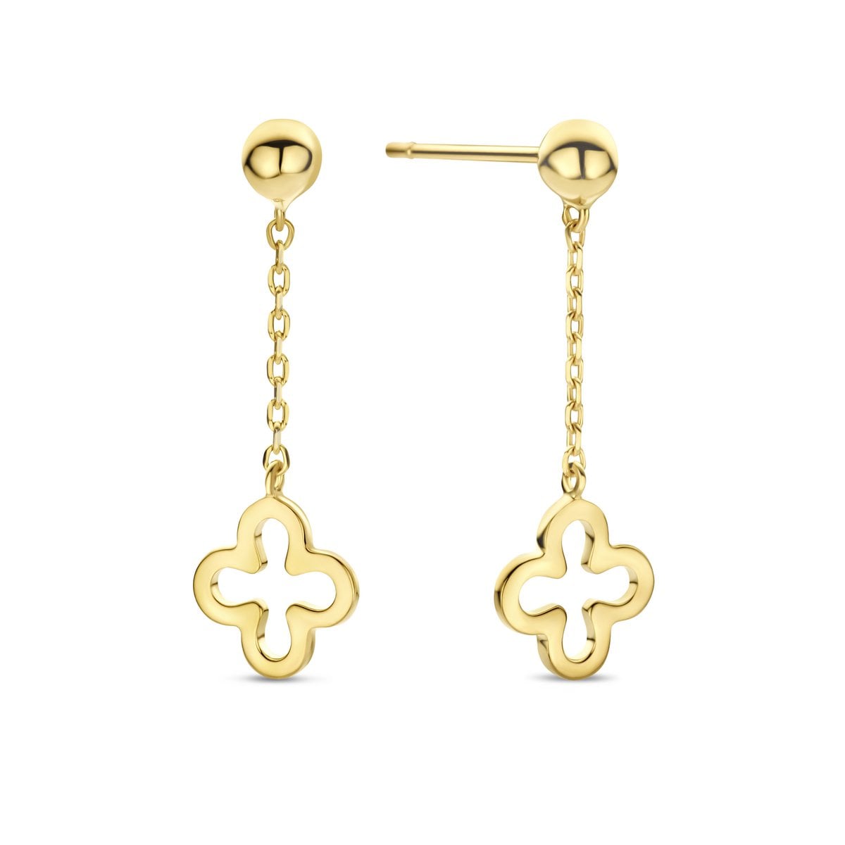 Gouden oorbelhangers met klaver - 14 karaat - 20mm
