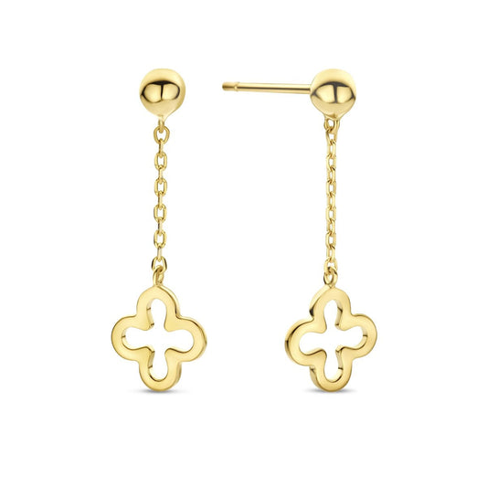 Gouden oorbelhangers met klaver - 14 karaat - 20mm